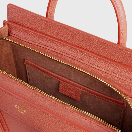 セリーヌ ラゲージ ナノ ドラムドカーフスキン テラコッタ | celine nano luggage bag in drummed calfskin terracotta バッグ内側